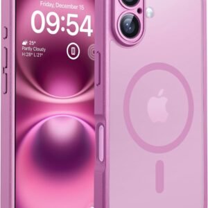 توكول جراب مغناطيسي لموبايل ايفون 16 6.1 انش، حماية كاميرا مطورة، متوافق مع ماج سيف، غطاء جوال شفاف غير لامع مقاوم للصدمات من الدرجة العسكرية، مضاد للخدش والانزلاق بلون بينك
